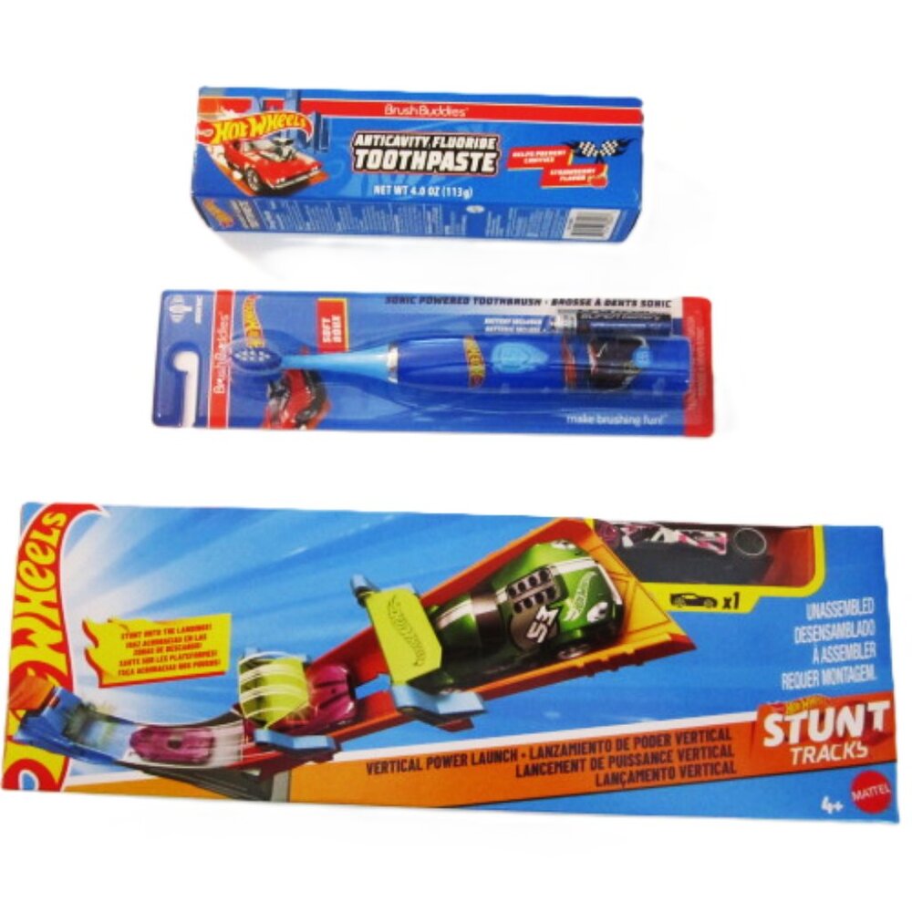 Hot Wheels Gift Set Vertical Power Stunt Track, Toothbrush & Toothpaste